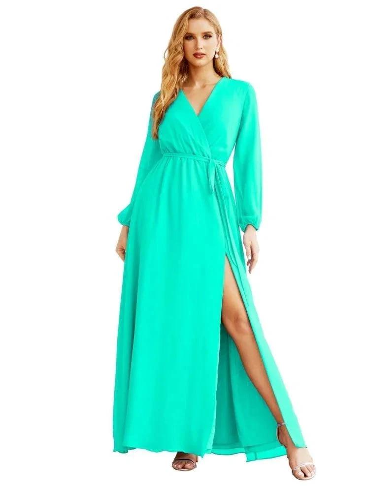 Women's Chiffon Bridesmaid Dress A line Long Sleeves Formal Evening Prom Gown for Wedding Guest SEA28032 by numbersea