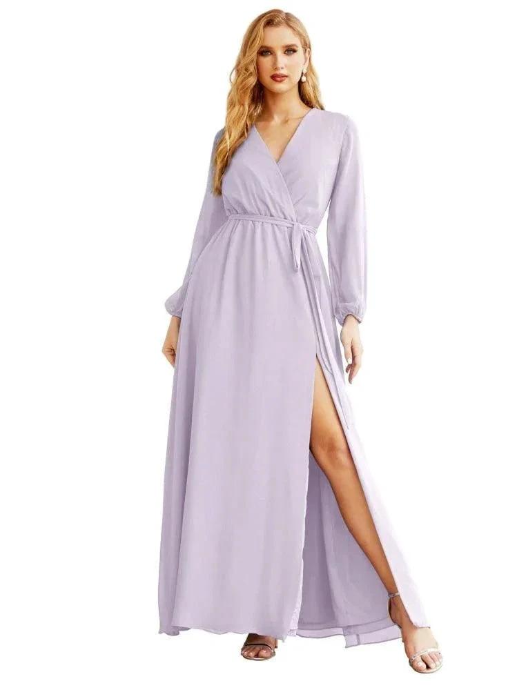 Women's Chiffon Bridesmaid Dress A line Long Sleeves Formal Evening Prom Gown for Wedding Guest SEA28032 by numbersea