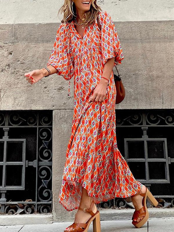 Bohemian Print Short Sleeve Dress