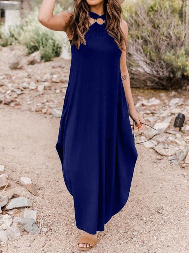 Casual Halterneck Off Shoulder Pocket Dress