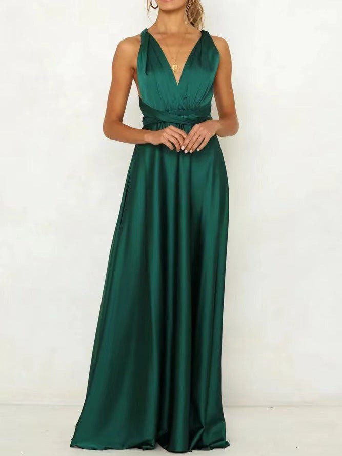 Lace Up V Neck Open Back Dress