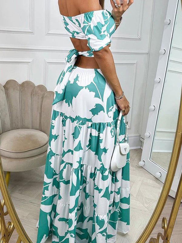 One Shoulder Print Cutout Short Sleeve Dress