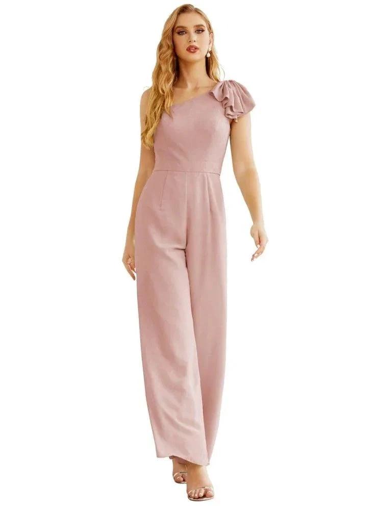 Women's One Shoulder Chiffon Long Jumpsuit Formal Evening Dress Long Bridesmaid Dresses Pants Wedding Party SEA28034 by numbersea