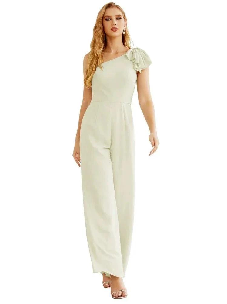 Women's One Shoulder Chiffon Long Jumpsuit Formal Evening Dress Long Bridesmaid Dresses Pants Wedding Party SEA28034 by numbersea