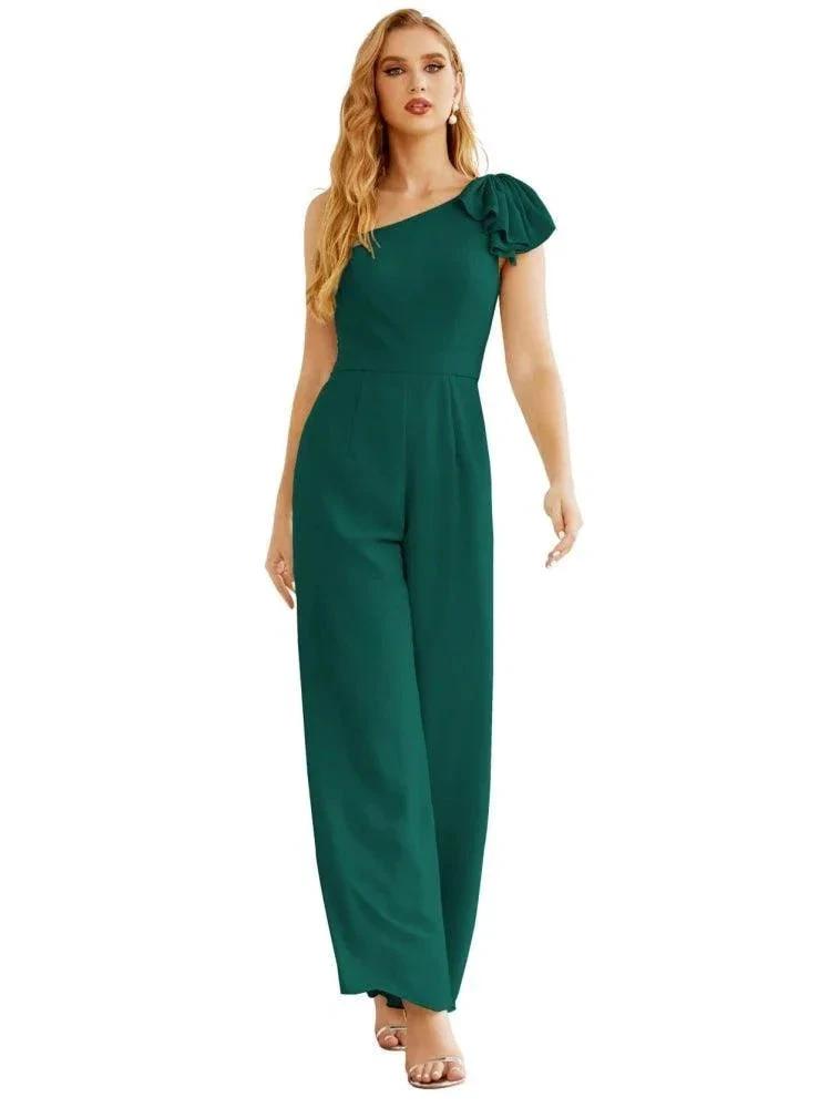 Women's One Shoulder Chiffon Long Jumpsuit Formal Evening Dress Long Bridesmaid Dresses Pants Wedding Party SEA28034 by numbersea