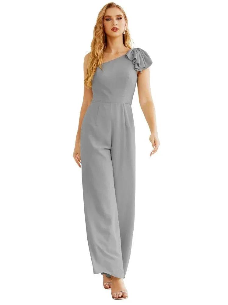 Women's One Shoulder Chiffon Long Jumpsuit Formal Evening Dress Long Bridesmaid Dresses Pants Wedding Party SEA28034 by numbersea