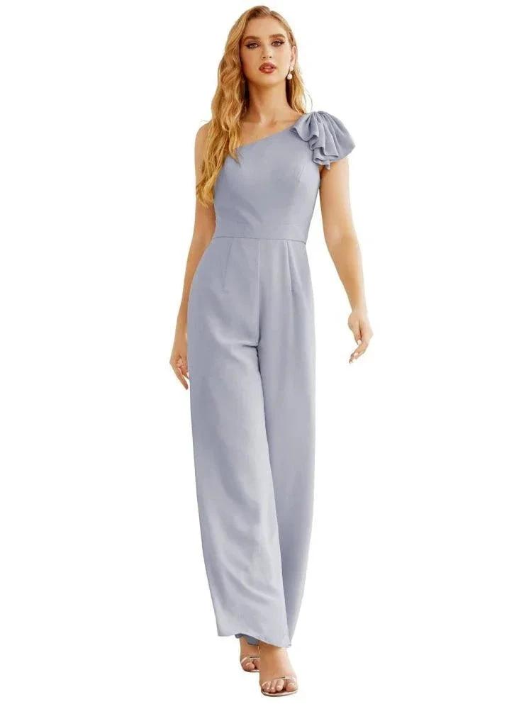 Women's One Shoulder Chiffon Long Jumpsuit Formal Evening Dress Long Bridesmaid Dresses Pants Wedding Party SEA28034 by numbersea