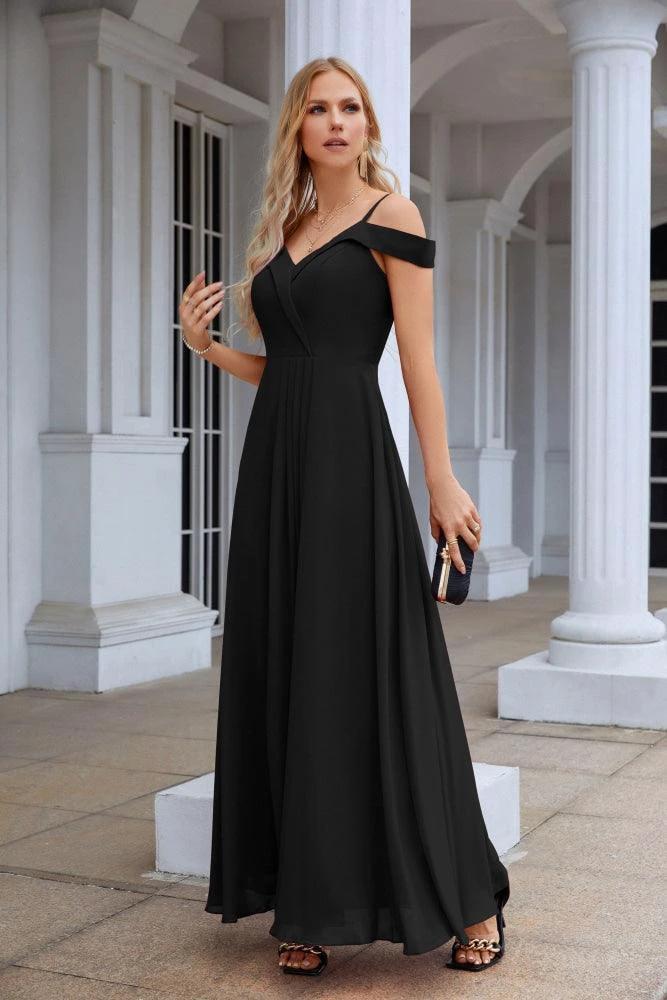 Women's thin strap off the shoulder bridesmaid mopping the floor evening dress 28093 (ZD17015)