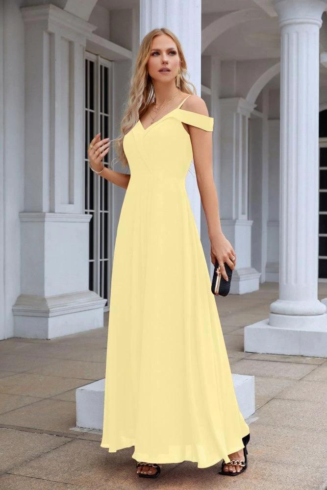 Women's thin strap off the shoulder bridesmaid mopping the floor evening dress 28093 by numbersea