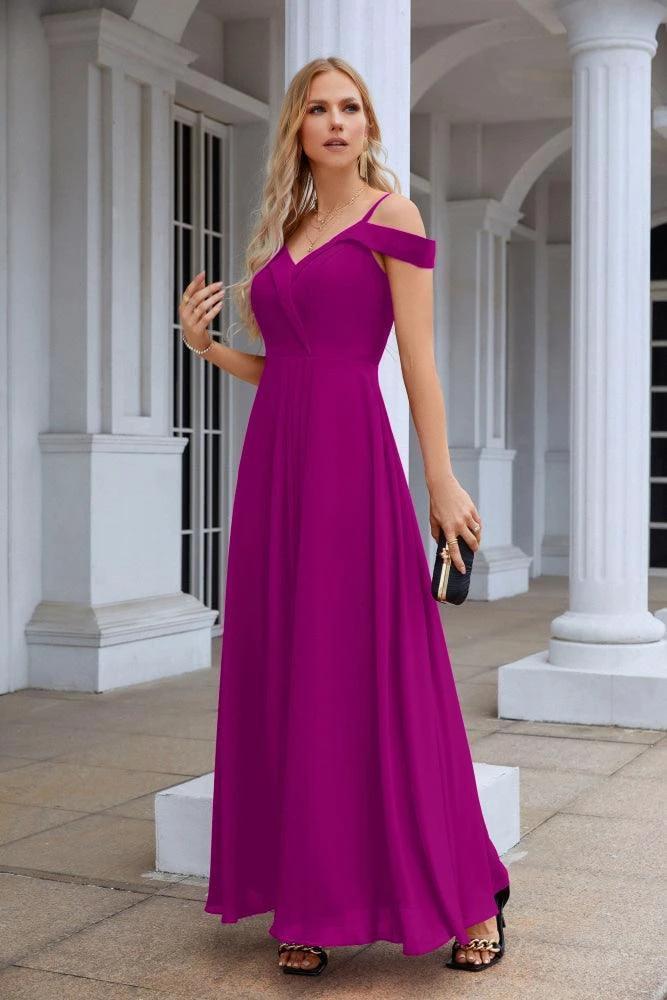 Women's thin strap off the shoulder bridesmaid mopping the floor evening dress 28093 (ZD17015)