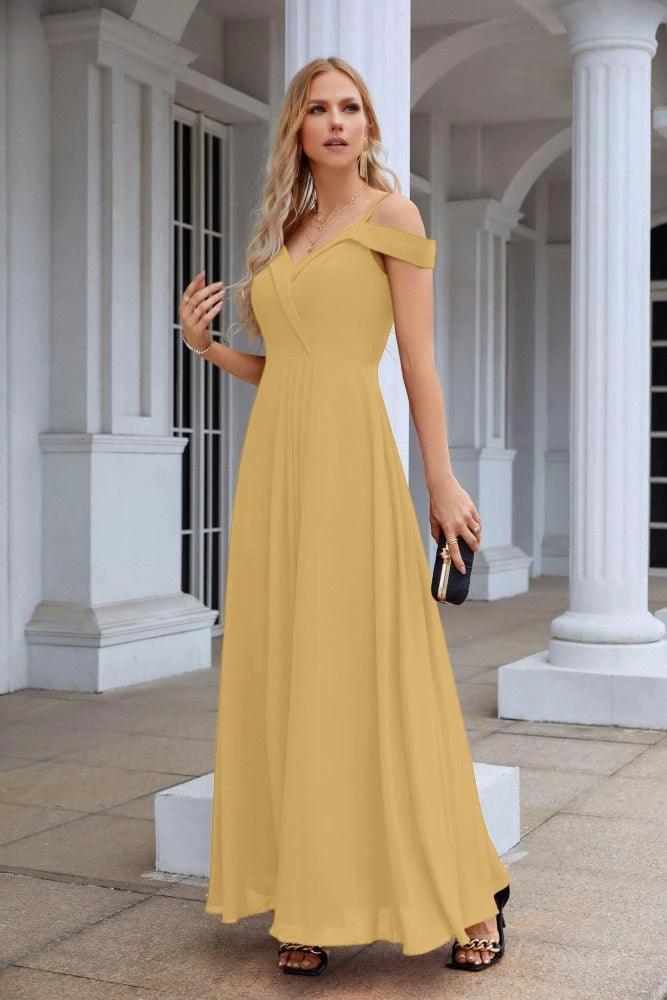 Women's thin strap off the shoulder bridesmaid mopping the floor evening dress 28093 (ZD17015)