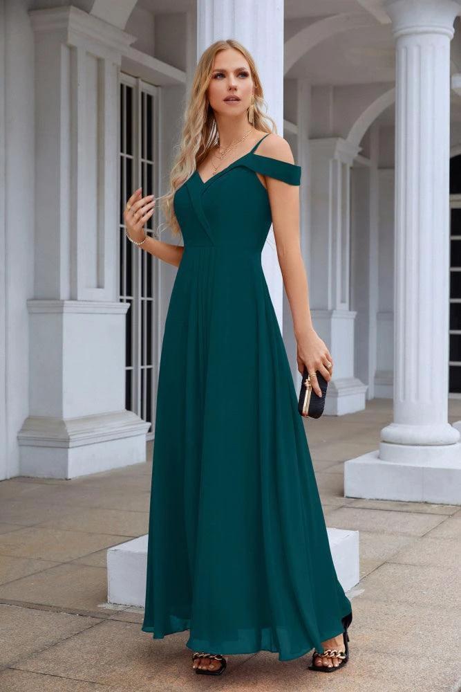 Women's thin strap off the shoulder bridesmaid mopping the floor evening dress 28093 (ZD17015)