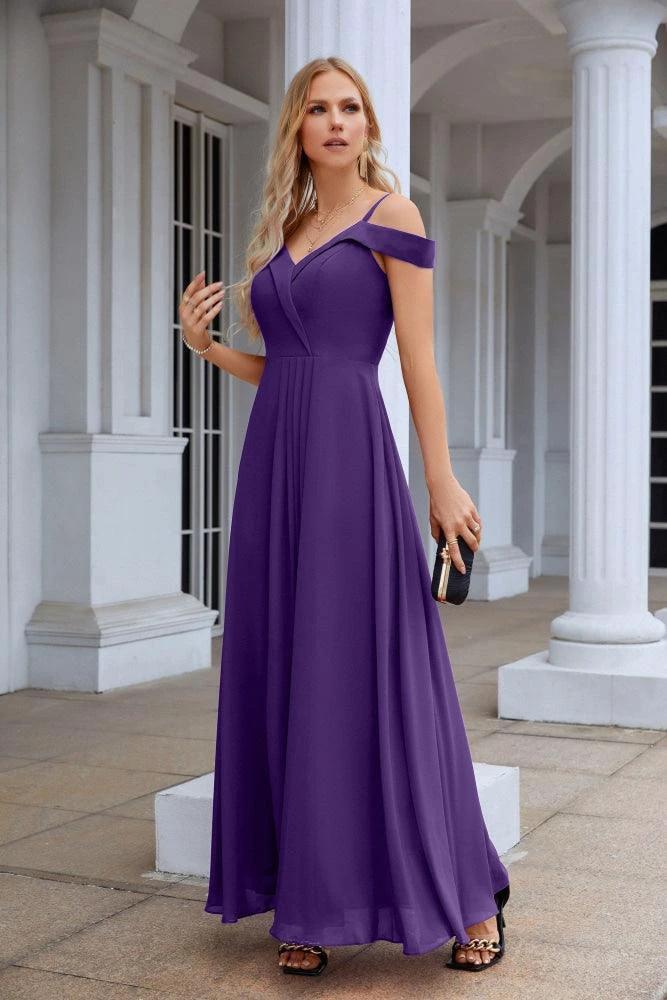 Women's thin strap off the shoulder bridesmaid mopping the floor evening dress 28093 by numbersea