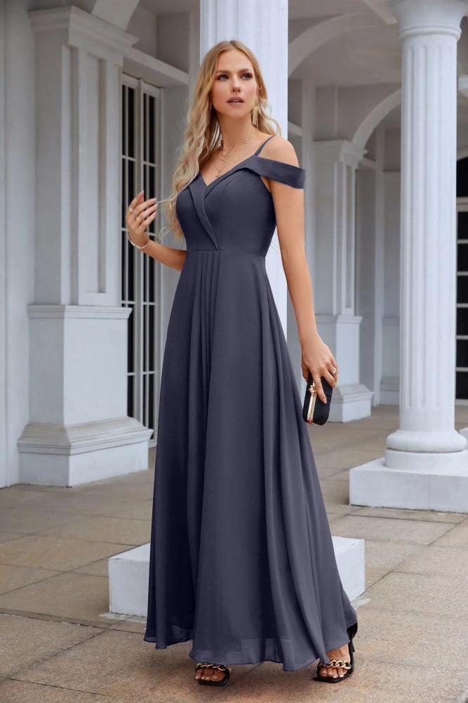 Women's thin strap off the shoulder bridesmaid mopping the floor evening dress 28093 (ZD17015)
