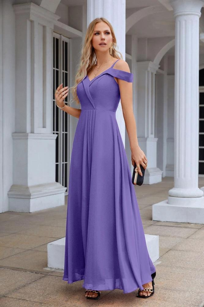 Women's thin strap off the shoulder bridesmaid mopping the floor evening dress 28093 by numbersea