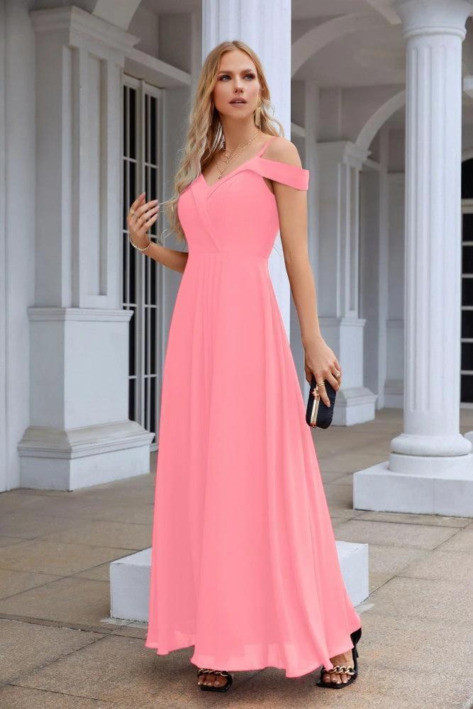 Women's thin strap off the shoulder bridesmaid mopping the floor evening dress 28093 by numbersea
