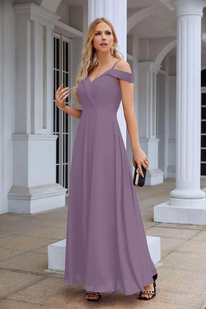 Women's thin strap off the shoulder bridesmaid mopping the floor evening dress 28093 by numbersea