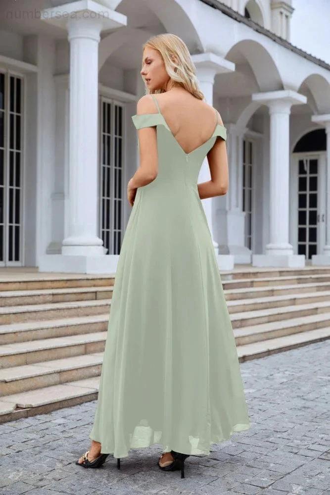 Women's thin strap off the shoulder bridesmaid mopping the floor evening dress 28093 (ZD17015)