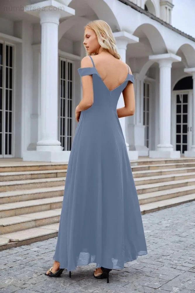 Women's thin strap off the shoulder bridesmaid mopping the floor evening dress 28093 (ZD17015)