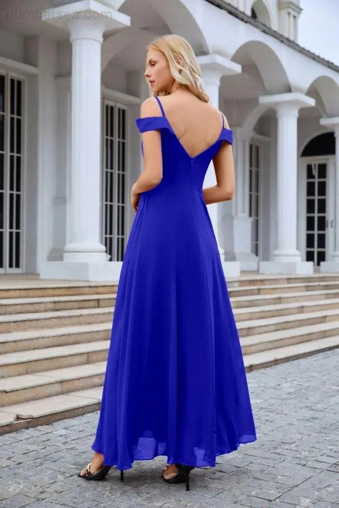 Women's thin strap off the shoulder bridesmaid mopping the floor evening dress 28093 (ZD17015)