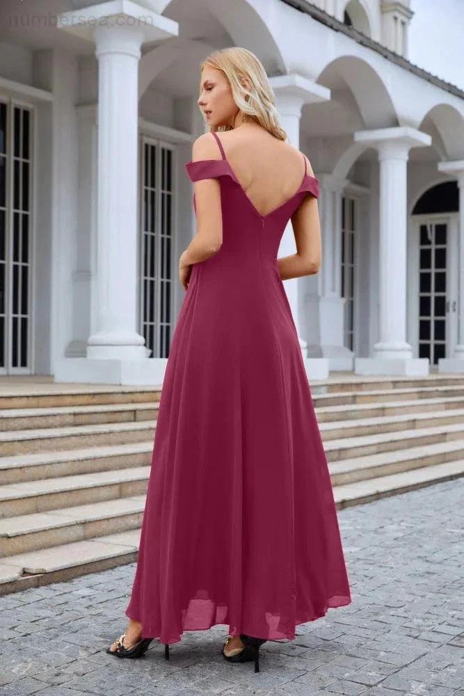 Women's thin strap off the shoulder bridesmaid mopping the floor evening dress 28093 (ZD17015)