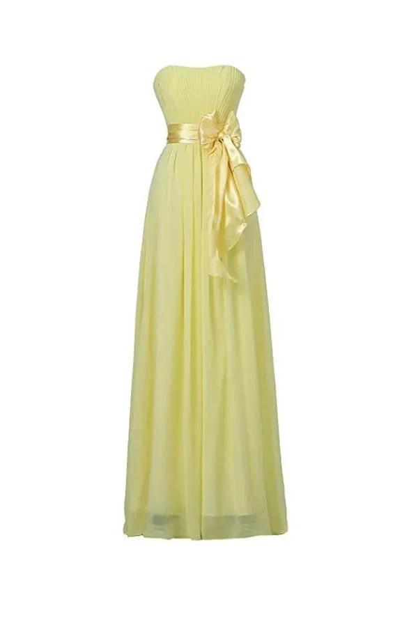 Yellow Sweetheart Bridesmaid Chiffon Prom Dresses Long Evening Gowns (ZD13185)