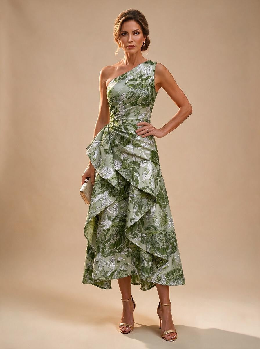 Jacquard A Line One Shoulder Ruffles Corset Mother of the Bride & Groom Dresses